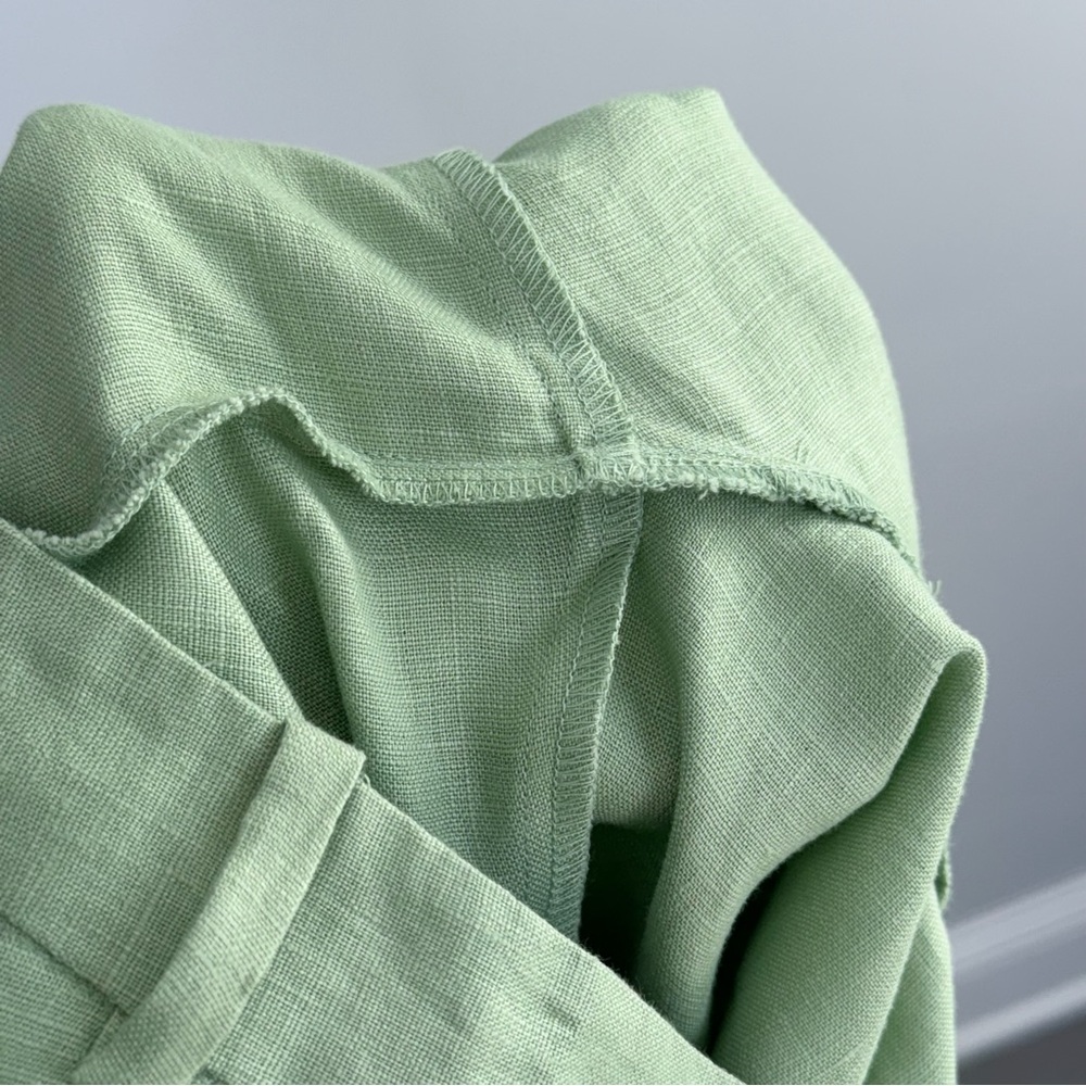 NWT Zara Linen Long Bermuda High Rise Pleated Shorts Green L Lagenlook 90s Boho - Picture 13 of 16